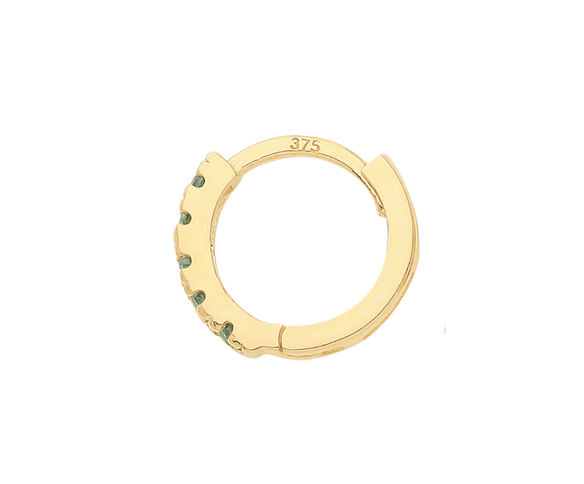 Emerald Green Cz Huggie in 9ct Gold Perfection London