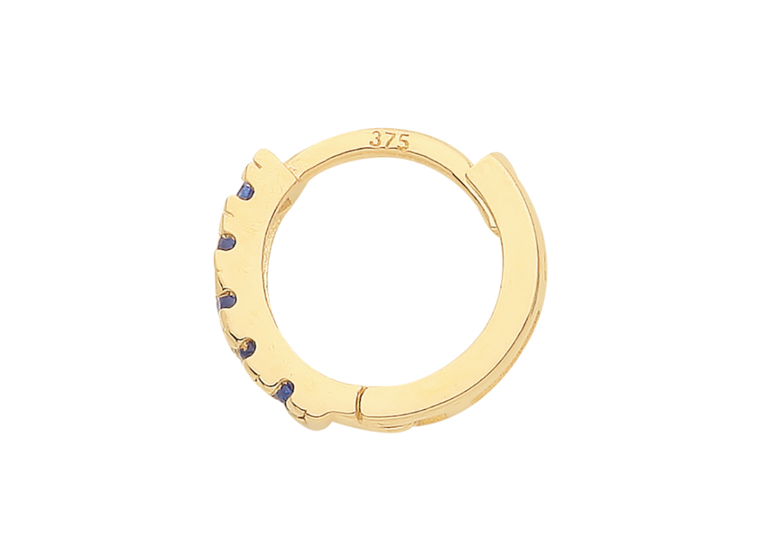 Sapphire Blue Cz Huggie in 9ct Gold Perfection London