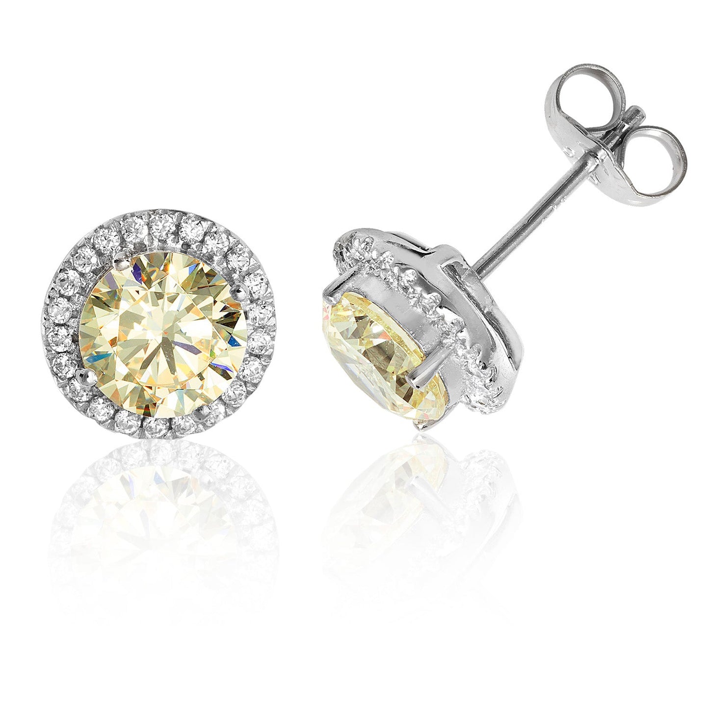 Champagne Round Halo Stud Earrings Perfection London