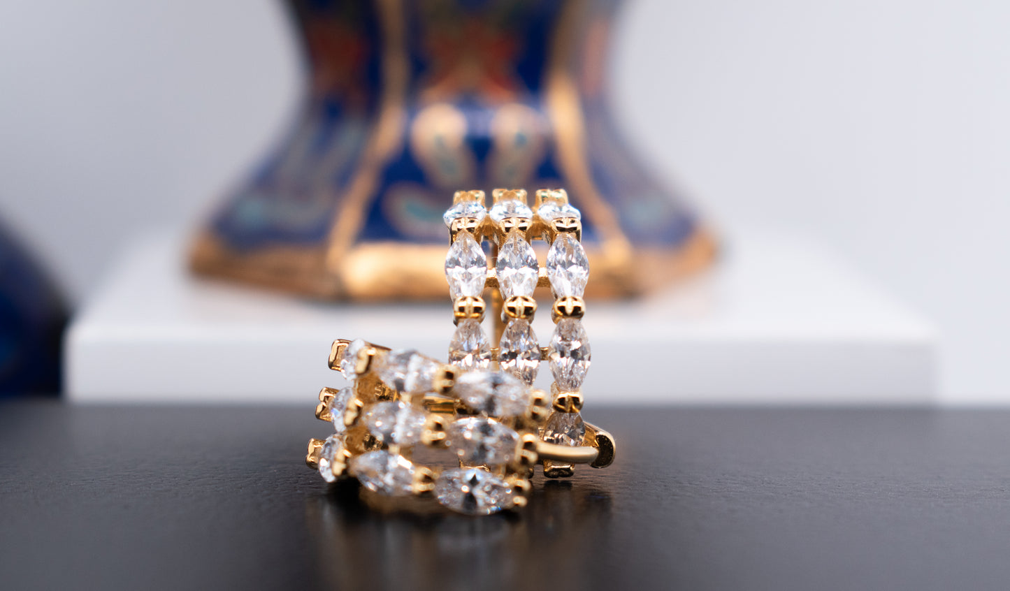 Classic Triple-row Crystal Huggies in Gold