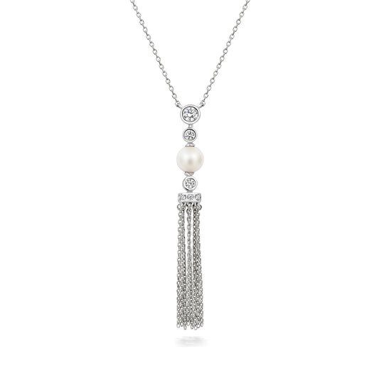 'X' Pearl and Tassel Necklace