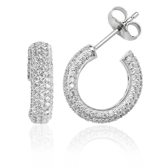 Pavé 3/4 Hoop Stud Earrings