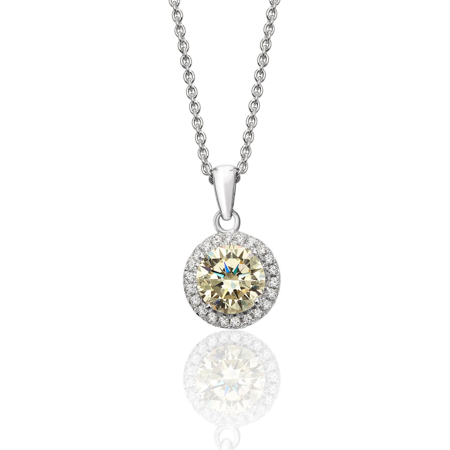 Champagne Round Halo Claw Necklace